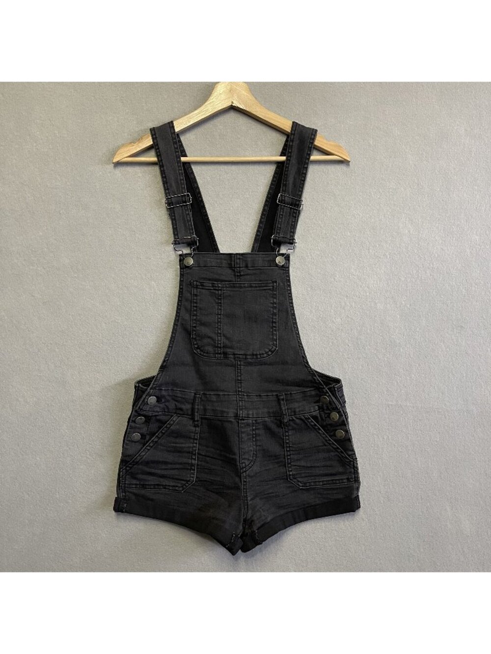 RSQ Black Denim Overall Shorts Womens Small Adjustable Straps Pockets Casual
